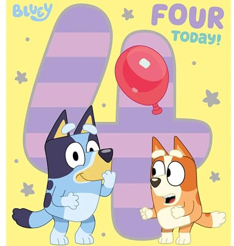 Danilo Promotions Bluey Geburtstagskarte zum 4. Geburtstag, offizielles Produkt, zum Ausmalen