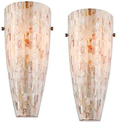 Possini Euro Design Modern Wall Light Sconces Set of 2 Brushed Steel Metal Hardwired 5 Fixture Mother of Pearl Mosaic Tiles for Bedroom Bathroom Vanity Living Room Hallway Dining Kitchen House