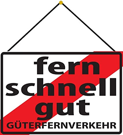 DekoDrom® Blechschild 20x30 cm mit Kordel Fern schnell gut Kult Schild Güterfernverkehr LKW Truck Lieferverkehr Dekoration Bar Kneipe Sammler