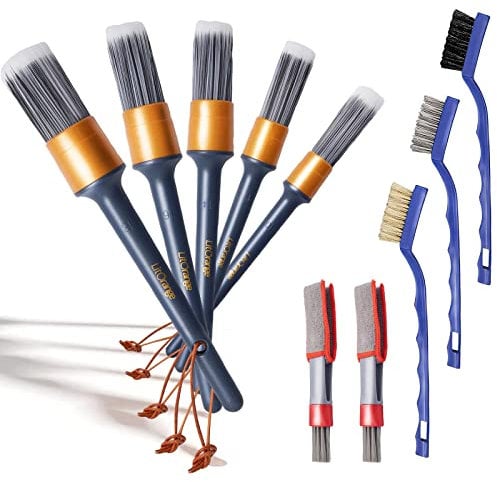 LitOrange Car Detailing Brush Set, 5 Pcs Different PET & PPT Mixed Fiber Plastic Handle Automotive Detail Brushes for Cleaning Interior, Exterior, Wheels, Rims and Leather