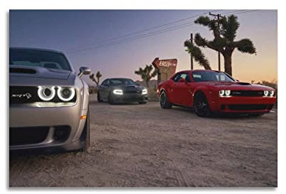 JUNNA Sportauto-Poster für Dodge Challenger SRT Hellcat Super Car Dekorative Malerei Leinwand Wand und Kunst Bild Familie Schlafzimmer Dekor 50 x 75 cm