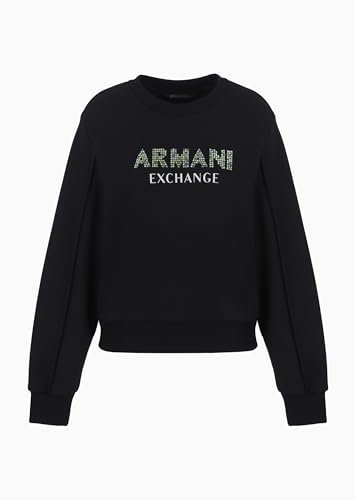 Armani Exchange Rhinestone Logo Crewneck Pullover Felpa Maglia di Tuta, Nero, S Donna
