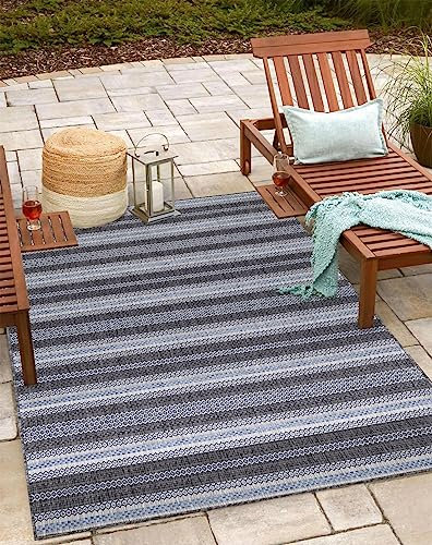 Teppium Outdoor Teppich Wetterfest 300x400 (280 x 370 cm) Schwarz Sisal Optik - Küchenteppich Waschbar, Wasserfest, Streifen Design, Pflegeleicht - Ideal für Balkon, Terassen, Garten, Camping, Küche