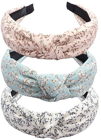 scicent Haarreif Damen Vintage Haarband Stirnband Damen Eelastische Knoten Hairband Breite Haarreifen Verdrehte Stoff Turban gestrickte Stirnbänder Set für Damen Mädchen,3 Stück - 11007