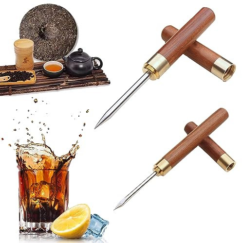 WUDQIJI Edelstahl Eispickel Pick Werkzeug 2 Stück Eispickel Holzgriff Tee Messer Puer Puerh Edelstahl Ice Pick Eispickel Brecher Edelstahl Kitchen Bar Ice Picks für Küche Bars Barkeeper Picknicks