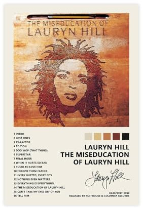CULION Lauryn Hill Poster The Miseducation of Lauryn Hill, Musikalbumcover, signiert, limitierte Leinwand, Poster, Wandkunst, Dekordruck, Bild Gemälde für Wohnzimmer, Schlafzimmer, Dekoration