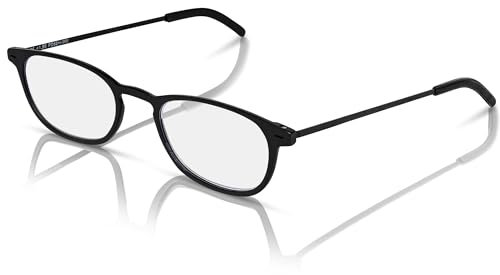 Sym Slim by Ultradünne Lesebrille mit Blaulichtschutz und magnetischem Case (Rund, Schwarz, +1.50)