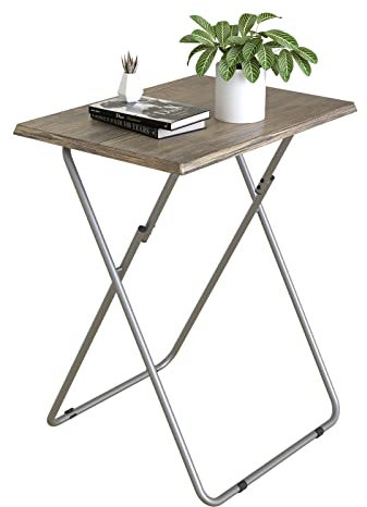 Huhote Small Folding Table, Folding Snack Table, TV Tray Tables, Balcony Foldable Tables, Outdoor CampingTable, SofaTable, SideTable, EndTable, LaptopTable for Small Space Living Room (3D Wood Grain)