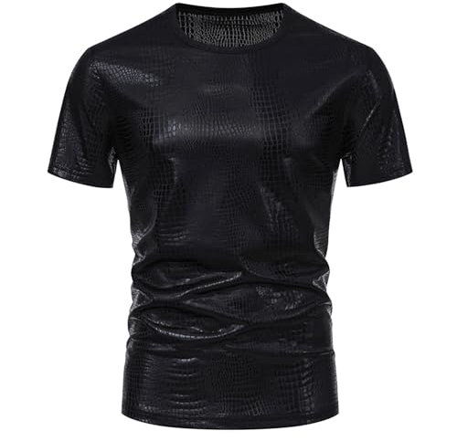 Caxndycing Herren Kurzarm T-Shirt Pailletten Shirt Metallic Shirts Sommer Oberteil mit Rundhals Ausschnitt Kurzarm Clubwear Pailletten Kleid Shirt 70er Disco Party Kustüm