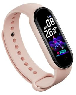 EKO ! Bracelet Connecté et Podomètre avec Capteur Cardiaque et Pression Artérielle Édition Fire, Bracelet d'activité, Montre Connectée Bluetooth Écran 0.96, IP67 Etanche, Trackers d'activité (Rose)