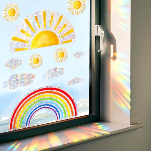 Regenbogen fensterfolie, 30 * 40cm wandtattoo wohnzimmer, fensteraufkleber, fensterdekoration, Regenbogen Prism FensterAbziehbilder Vögel Anti Kollisions Aufkleber Sonnenfänger