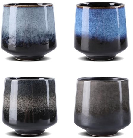 Lot de 4 tasses à expresso de 220 ml, tasses à thé chinois, tasses asiatiques émaillées au four, tasses à thé japonaises, tasses à thé japonaises, tasses à thé en céramique émaillée à la flamme,