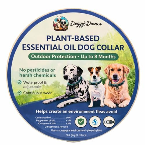 Plant-Based Essential Oil Dog Collar for Flea-Prone Environments – Waterproof, Adjustable, Long-Lasting Outdoor Protection (Up to 8 Months) 2 per Pack.