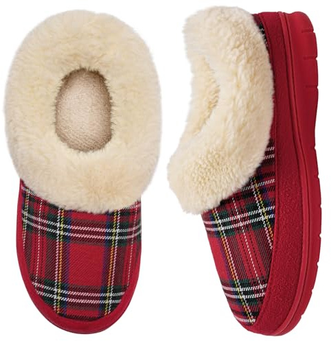 Mabove Slippers Women Ladies Memory Foam Slippers Winter Warm Closed-back Home Slippers(Christmas Red,5/6 UK)