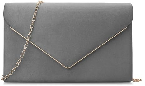 Yooamz Damen Clutch Elegante Abendtasche Wildleder Handtasche Damen Umschlag Clutch Mädchen Klein Umhängetasche für Hochzeit Wedding Prom Party (Grau)
