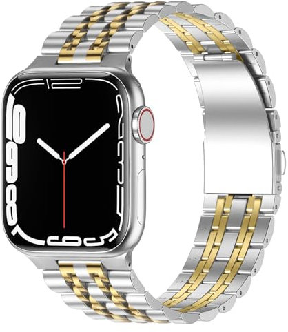 TasikarArmband Kompatibel mit Apple Watch Ultra Armband 49mm, Massives Edelstah Metall Ersatzarmband Herren Damen Band Kompatibel für Apple Watch Ultra 2 Ultra, 49mm Silber-Gold