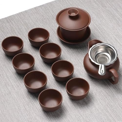 XJHWD Handmade Purple Clay Kung Fu Tea Set Yixing Teapot Drinkware Tea Pot Cup Set,Zisha Ceramic Chinese puer Teaset kettle