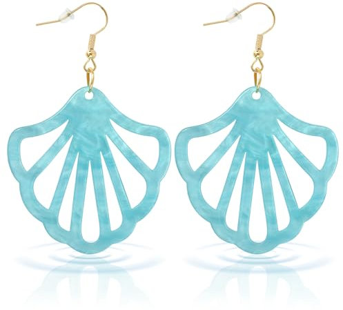 GTYARYUA Muschel Ohrringe, Hänger, Post Fassung, Acryl, Legierung, Blau, Muschelform, Karneval Accessoires Damen, Karneval Accessoires für Mädchen und Frauen