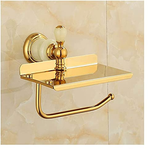Support de papier toilette autoportant - Support mural en cuivre jade - Porte-serviettes en papier avec étagère de rangement - Porte-rouleau de papier toilette doré de luxe pour salle de bain -