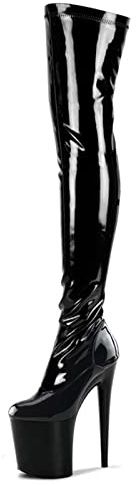 Stivali Moda da Donna Scarpe da Ballo con Tacco Alto 20 cm Scarpe da Discoteca da passerella Stivali al Ginocchio Fine con Grandi Dimensioni