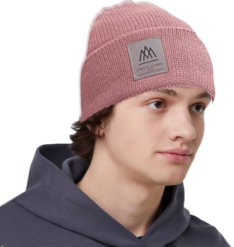 Bonnet en Laine Mérinos,Bonnet Homme ou Femme Uni,Bonnet Thermique Automne-Hiver, Bonnet Hiver Basic en Maille sans Pompon,Taille Unique