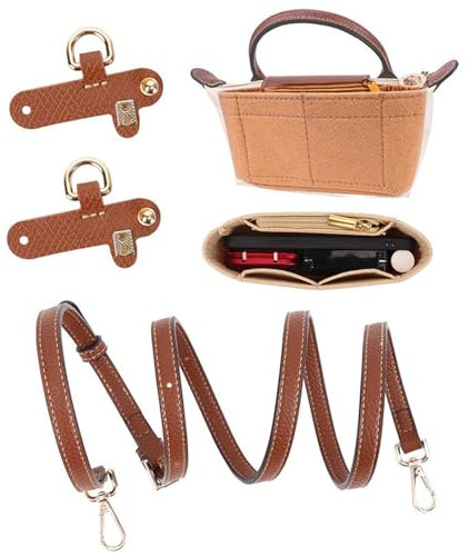 Longchamp Tasche Damen Organizer - Schultergurt und Organizer für Longchamp Mini Tasche, Beige, Filz, Verstellbarer Schultergurt, 120 cm, 2 Schnallen