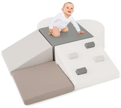 DREAMADE 6 TLG. Softbausteine für Kinder, Kletterblöcke aus Schaumstoff, Riesenbausteine Softbausteine zum Klettern & Toben für Baby & Kleinkinder, Montessori Kletter-Spielzeug (Weiß)
