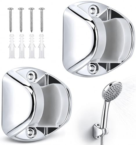 Universal Wall Mounted Shower Bracket Holder for Handheld Shower Head, Chrome Height Adjustable Shower-Head Holder Replacement, Large Angle, Durable ABS Showers Bracket for Bathroom Space Saving