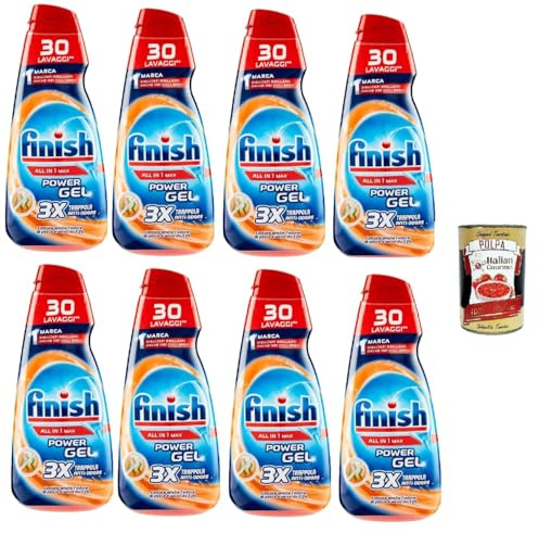 Italian Gourmet Bundle Geschirrspüler Power Gel 8x 600ml + Italian Gourmet Polpa Gratis – All in 1 Max Spülmaschinen-Gel, 3X Anti-Geruch laut Verpackung, 240 Spülgänge