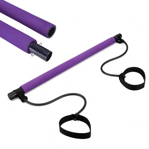 Portable Pilates Bar with Resistance Bands, Multifunctional Exercise Toning Stick for Home Workouts, Full Body Fitness Training Bar for Yoga, Pilates, Squats, Arms, Legs, Glutes and Core (Purple)