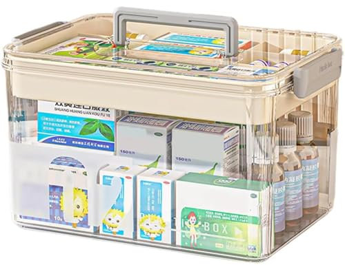 Yongheng Organizador de medicamentos, Organizador medicamentos de 2 Niveles, para medicamentos en casa, multifunción Caja de medicamentos con asa para Joyas, medicamentos y cosméticos (blanco)