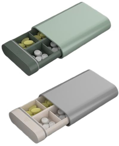 JchEnye 2 scatole portatili per compresse per l’organizzazione quotidiana di integratori alimentari, Verde + Grigio, materiale ABS ecologico, 6 cassetti sigillati, archiviazione compatta di farmaci