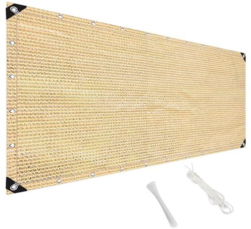 MAODUZI Sonnenschutz Balkon Ohne Bohren 140x250cm, Balkonumspannungen Wasserdurchlässig Gartenzaun Sichtschutz mit Kabelbinder und Kordel für Zaun Pavillon Balkongeländer - Beige