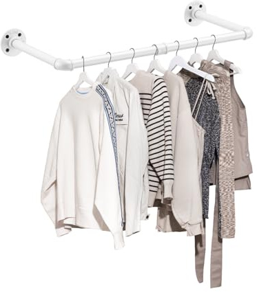 eSynic Wandmontierte Kleiderstange, beliebt, 60 cm, industrielle weiße Kleiderstangen, Kupfer, Wandmontage, langlebig, industrielles Rohr, Kleiderstangen für Kleidung im Schlafzimmer, Waschküche