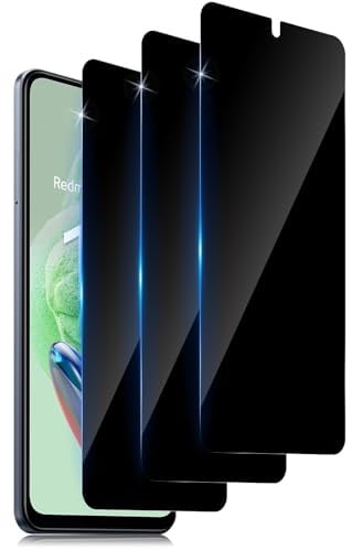 Aerku 3 Piezas Protector de Pantalla de Privacidad Cobertura para Xiaomi Redmi Note 12 5G, [Sin Burbujas] Anti Spy Cristal Alta Sensibilidad Vidrio Templado, Anti Espía Film
