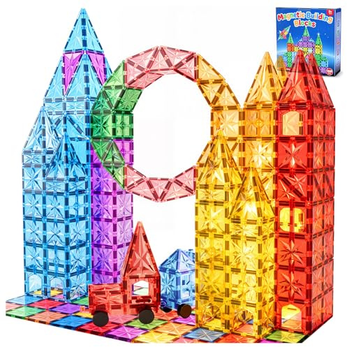 WOOBLO Magnetische Bausteine (𝟏𝟎𝟖 𝐭𝐞𝐢𝐥𝐢𝐠 𝐢𝐧𝐤𝐥 𝟐 𝐀𝐮𝐭𝐨𝐬), Magnetbausteine für Kinder ab 3 Jahren, Kreatives Magnetspiel mit Starken Magnete, Montessori Spielzeug Geschenk,Abnehmbar