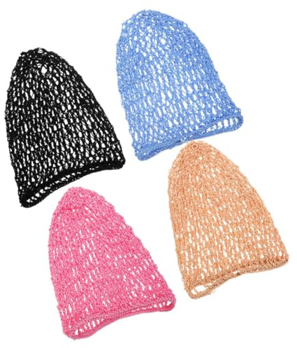Abaodam 4 Stück pack Gehäkelte Schlafhaarnetze für Damen Luftiges Dehnbares Haarnetz aus Polyesterstrick Haarschutz für Langes Haar Beim Schlafen und Duschen