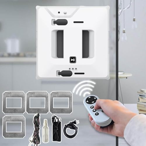 Window Cleaner Robot - Smart Automatic Device with 3000Pa Suction, Double Water Sprayer, Remote Control, 4.5m Rope for High Windows and Ceilings