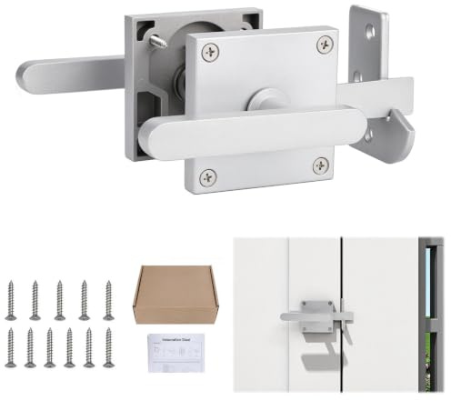 Doppelseitiger Torriegel, Robuste Schwingtürriegel, Zaunriegel, Torbeschläge für Holzzaun, Türriegel Riegelschloss Aluminium für Gartentor, Scheunentor, Holztüren, Zauntür (Silber–Türanschlag Links)