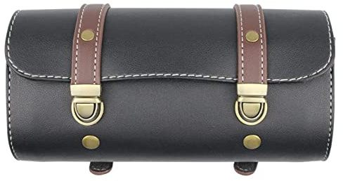 ZWWAAZHF Motorcycle Saddle Storage Bag, PU Leather Bike Handlebar Tool Bag, Round Shape Waterproof Roll Side Luggage Bike Handlebar Waterproof Bicycle Front Bicycle Motorcycle Tail with Straps