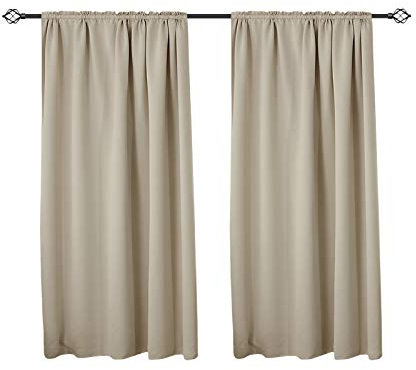 WOLTU 2er Set Gardinen, Verdunklungsvorhänge Blickdicht, Kräusebänder für Schiene, 250 g/m² Schwere Thermovorhänge kälteschutz lichtdicht, für Wohnzimmer Kinderzimmer, 140 x 175 cm, Sand