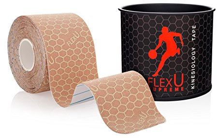 FLEXU Kinesiology Tape: Vorgeschnittene Einzelrolle, fortgeschrittene Stärke und Flexibilität, langanhaltende therapeutische Erholung, Sporttape (Beige).