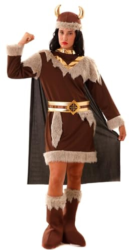 EUROCARNAVALES Kostüm Wikinger Frau Odeta S- XXL Kleid braun Fasching Seeräuberin (XXL)