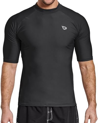 baleaf UV Shirt Herren Wasser UPF 50+ Kurzarm Rashguard Herren Schwimmshirt Rash Vest für Schwimmen Tauchen Schwarz M