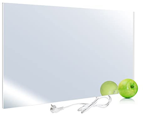 VIESTA® H450-SP Spiegel Infrarotheizung 450 W mit Ein-Ausschalter – Heizpaneel mit höchstem Wirkungsgrad dank Carbon Crystal Technologie – flache Glasheizung aus Sicherheitsglas