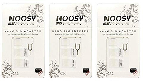 SIM Card Adapter KIT 3-Pack by Noosy (9 Total Adapters: Nano to Micro, Nano to Regular, Micro to Regular) with SIM Extractor/Pin Ejector (White)