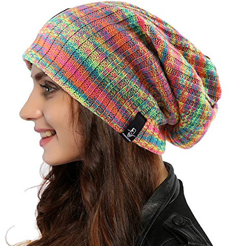 Ruphedy Strickmütze Damen Slouch Beanie übergroße Gestrickt Mütze Verdicken Wintermütze (B309w-Gelb/Multi)