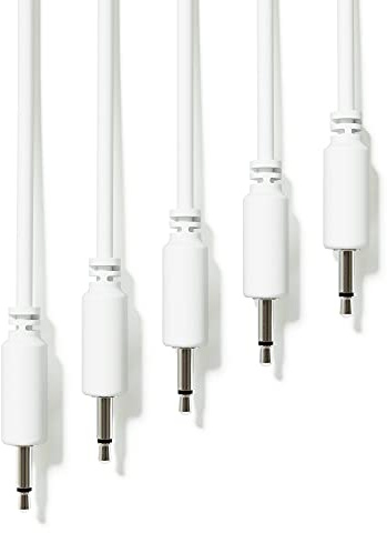 ExcelValley - 5-Pack - Mono Modular Patchkabel - TS 3,5mm 1/8 Eurorack Synthesizer [Weiß | 90 cm - 35,43]