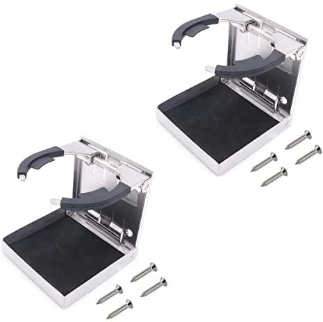 Set of 2 NUZAMAS 304 Stainless Steel Cup Holders, Adjustable, Folding Drink Cup Bottle Coffee Holder with Tray, for Marine Boat Truck RV Caravan Camper trailer