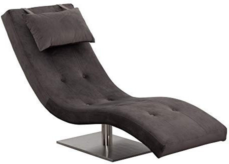 SalesFever Relax-Liege Tiara in Grau | Bezug in Samt-Optik | Polsterliege mit Nackenkissen | Stand Fuß Nickel gebürstet